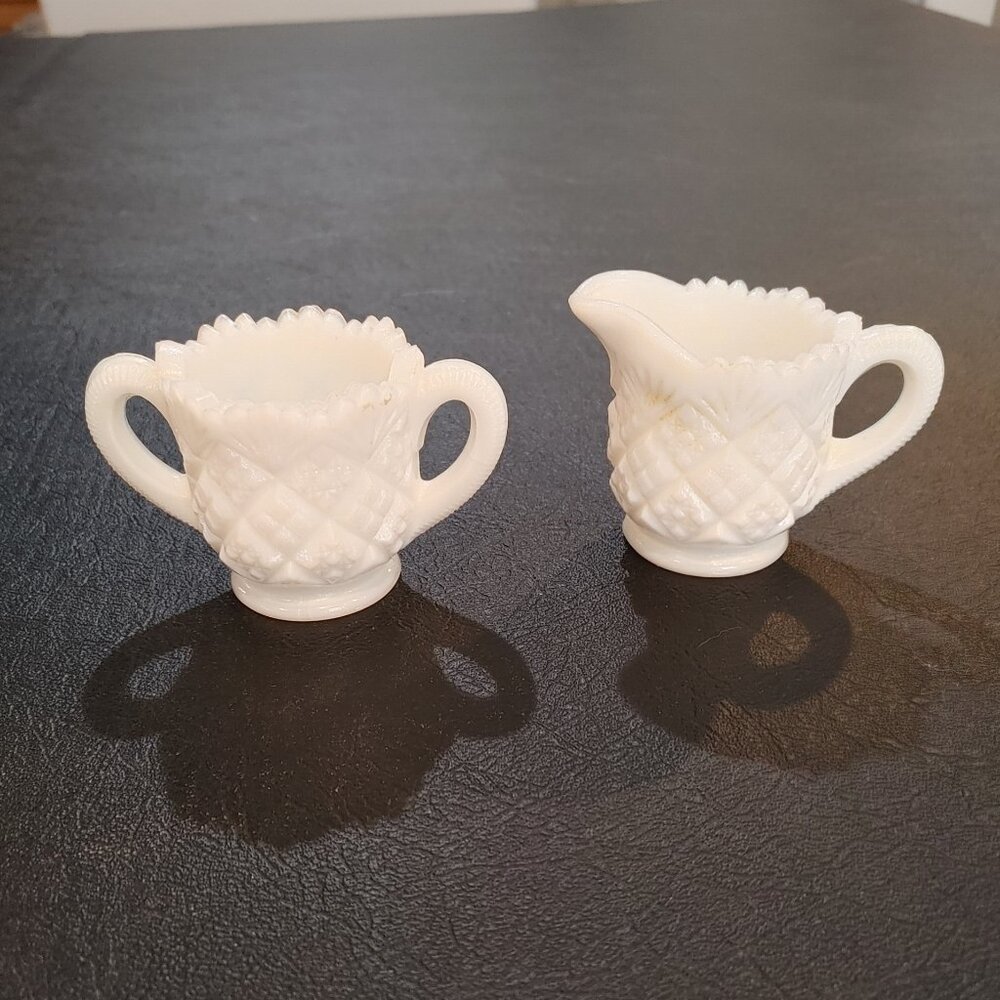 Vintage Milk Glass Cream and Sugar Set Ornate